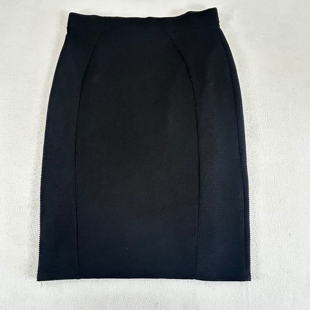 Carmen Marc Valvo Black Ribbed Side Panel Pencil Skirt Womens Medium NWT